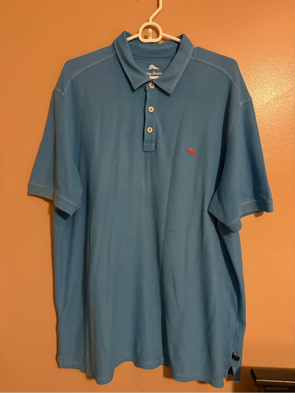 Tommy Bahama Teal-Blue Polo with Small Red Marlin Logo